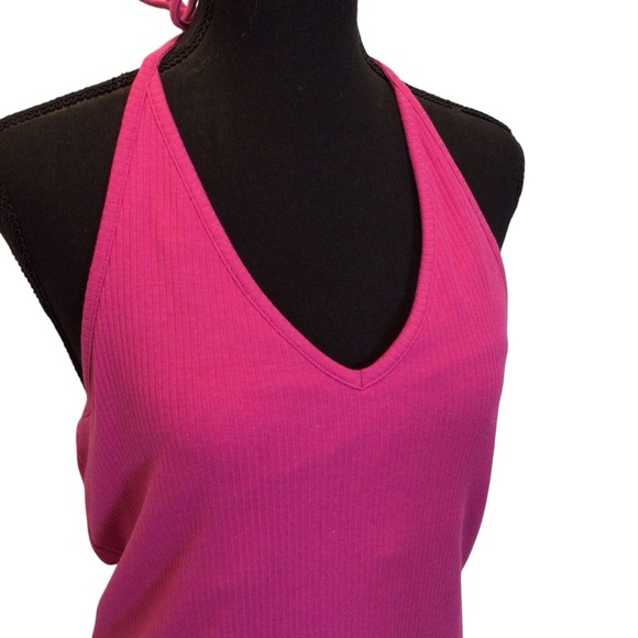 Old Navy Womens Pink Ribbed V-neck Halter Tie Shelf Bra Tank Top Size XXL - Picture 4 of 7